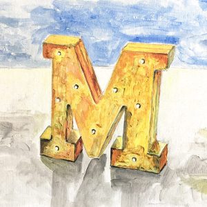 my m-inicial letter-painted with tempera