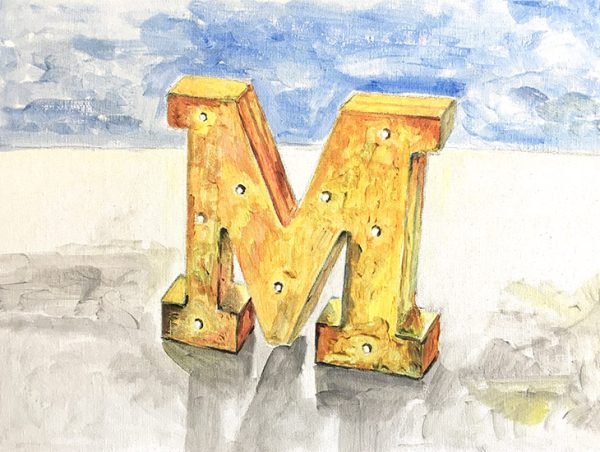 my m-inicial letter-painted with tempera